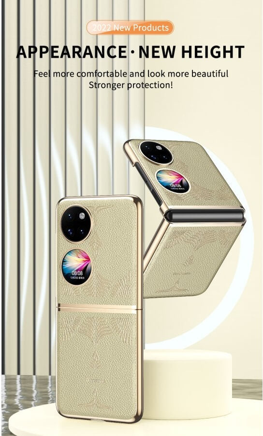 Кожен Калъф за Huawei P50 Pocket, GKK Luxury Case, Златист (5)