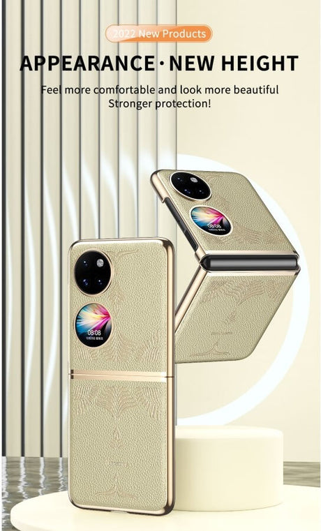 Кожен Калъф за Huawei P50 Pocket, GKK Luxury Case, Златист (5)