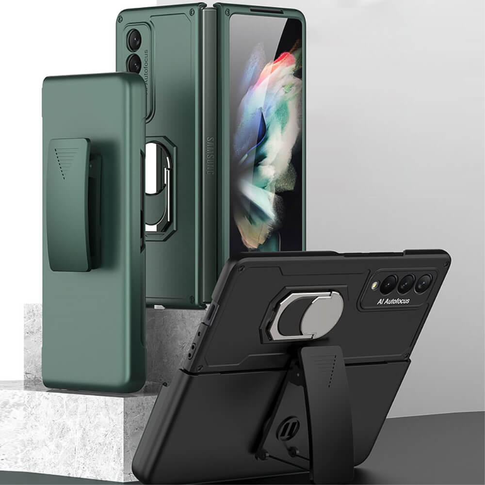 Калъф с Поставка за Колан за Samsung Z Fold 3, GKK KickStand Case, Черен (7)