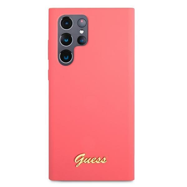 Луксозен Калъф за Samsung S22 Ultra, Guess Silicone Case, Розов (2)