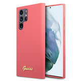 Луксозен Калъф за Samsung S22 Ultra, Guess Silicone Case, Розов