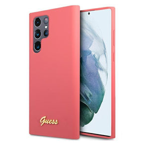 Луксозен Калъф за Samsung S22 Ultra, Guess Silicone Case, Розов