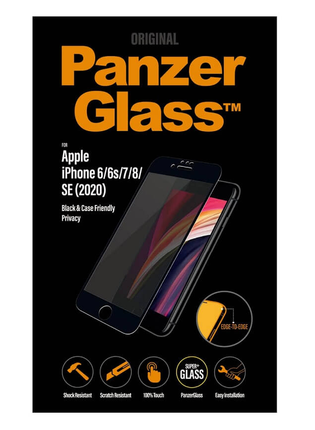 Стъклен Протектор за iPhone SE 2022/2020 8/7, PanzerGlass Antibacterial, Черен