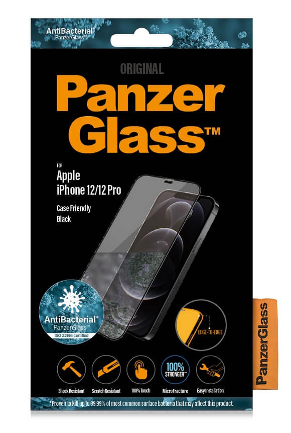 Стъклен Протектор за iPhone 12 Pro / 12, PanzerGlass Antibacterial, Прозрачен
