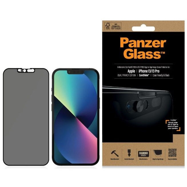 Privacy Протектор с Selfie Плъзгач за iPhone 13 Pro / 13, PanzerGlass Camslider, Черен (3)