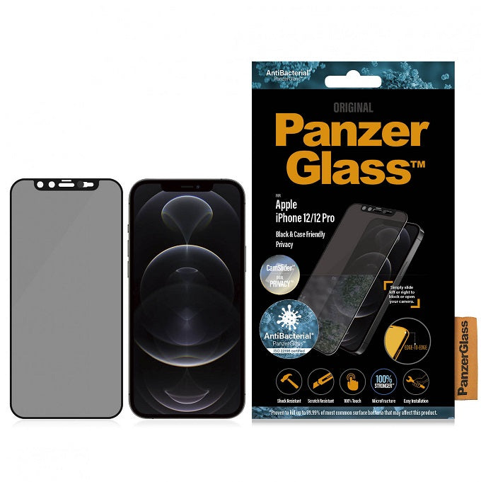 Privacy Протектор с Selfie Плъзгач за iPhone 12 Pro / 12, PanzerGlass Camslider, Черен (3)