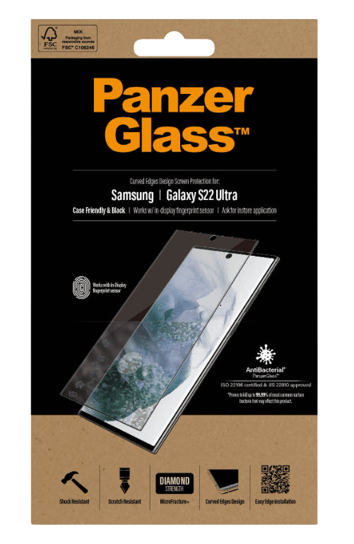 Стъклен Протектор за Samsung S22 Ultra, PanzerGlass Fingerprint 3D, Прозрачен