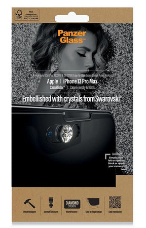 Протектор с Selfie Плъзгач за iPhone 13 Pro Max, PanzerGlass Camslider Swarovski, Прозрачен