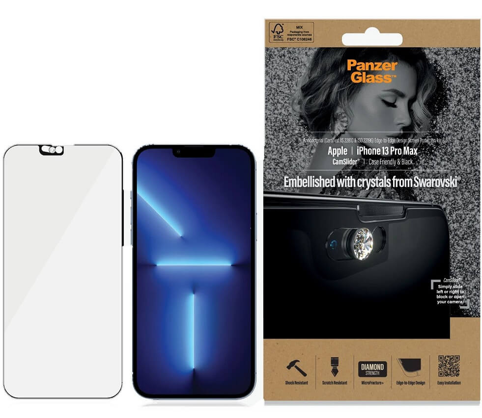 Протектор с Selfie Плъзгач за iPhone 13 Pro Max, PanzerGlass Camslider Swarovski, Прозрачен (5)