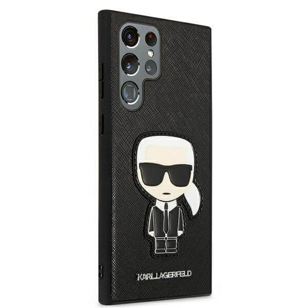 Луксозен Калъф за Samsung S22 Ultra, Karl Lagerfeld Saffiano Ikonik TPU Case, Черен (4)