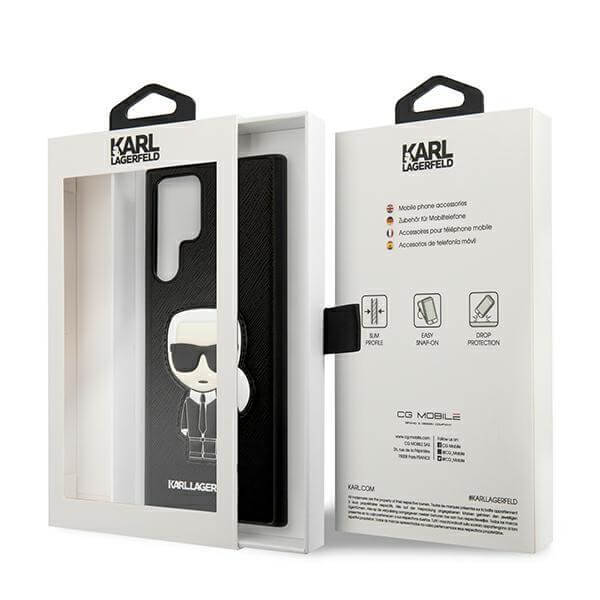 Луксозен Калъф за Samsung S22 Ultra, Karl Lagerfeld Saffiano Ikonik TPU Case, Черен (6)