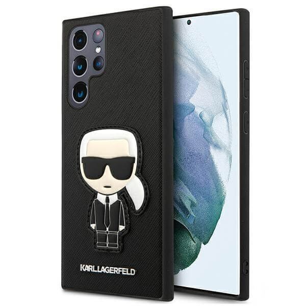 Луксозен Калъф за Samsung S22 Ultra, Karl Lagerfeld Saffiano Ikonik TPU Case, Черен