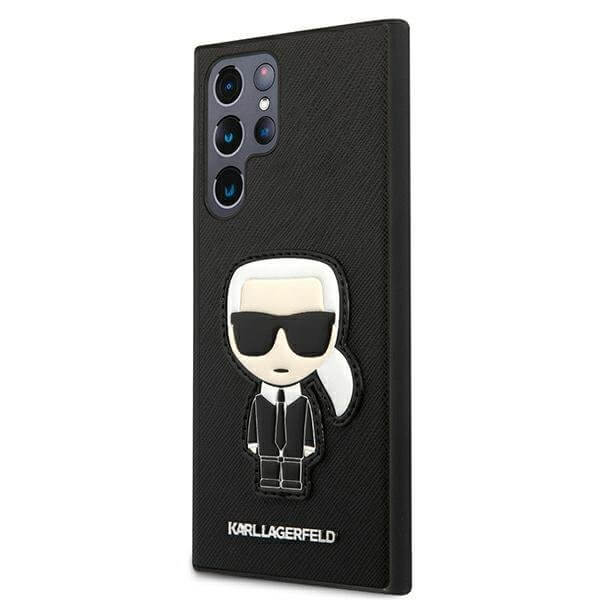 Луксозен Калъф за Samsung S22 Ultra, Karl Lagerfeld Saffiano Ikonik TPU Case, Черен (2)