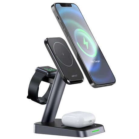 Безжична Станция MagSafe 3в1 за iPhone, Acefast Wireless Charge 15W, Черен