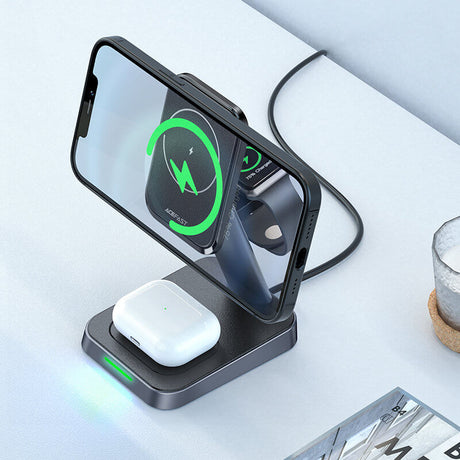 Безжична Станция MagSafe 3в1 за iPhone, Acefast Wireless Charge 15W, Черен (2)