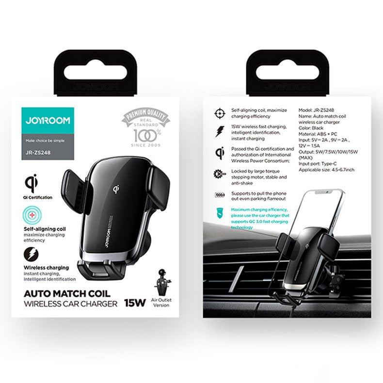 Стойка за Кола с Безжично Зареждане, Joyroom AirVent Holder 15w, Черен (8)
