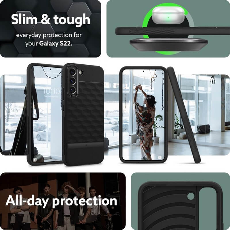 Противоударен Калъф за Samsung S22, Spigen Caseology Parallax, Черен (7)