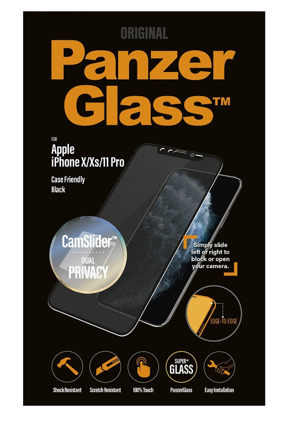Privacy Протектор с Selfie Плъзгач за iPhone 11 Pro/ XS/ X, PanzerGlass Camslider, Черен