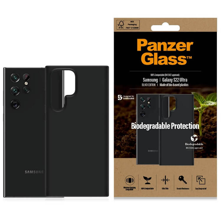 Био Калъф за Samsung S22 Ultra, Panzer Biodegradable Case, Черен (5)