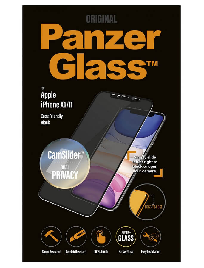 Privacy Протектор с Selfie Плъзгач за iPhone 11/ XR, PanzerGlass Camslider, Черен