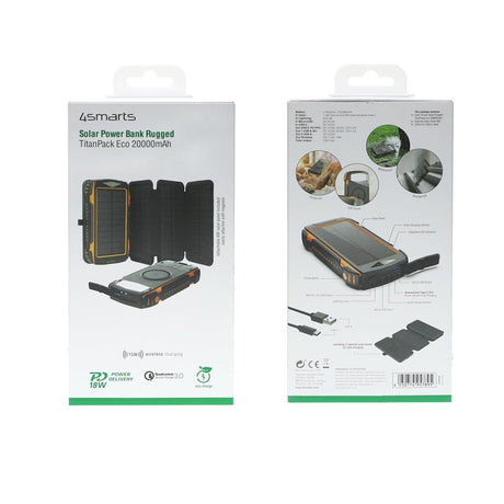 Соларна Външна Батерия, 4Smarts Power Bank TitanPack Eco 20000 mAh, Черен (8)