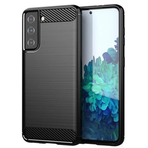 Противоударен Силиконов Калъф за Samsung S21 FE, Forcell Carbon Case, Черен