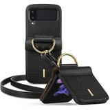 Кожен Калъф с Каишка за Samsung Z Flip 3, Spigen Lienar Case, Черен