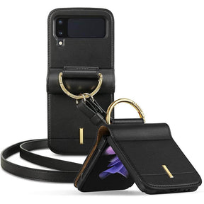 Кожен Калъф с Каишка за Samsung Z Flip 3, Spigen Lienar Case, Черен