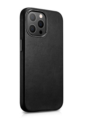 Magsafe Калъф от Естествена Кожа за iPhone 13 Pro Max, iCarer Leather Case, Черен