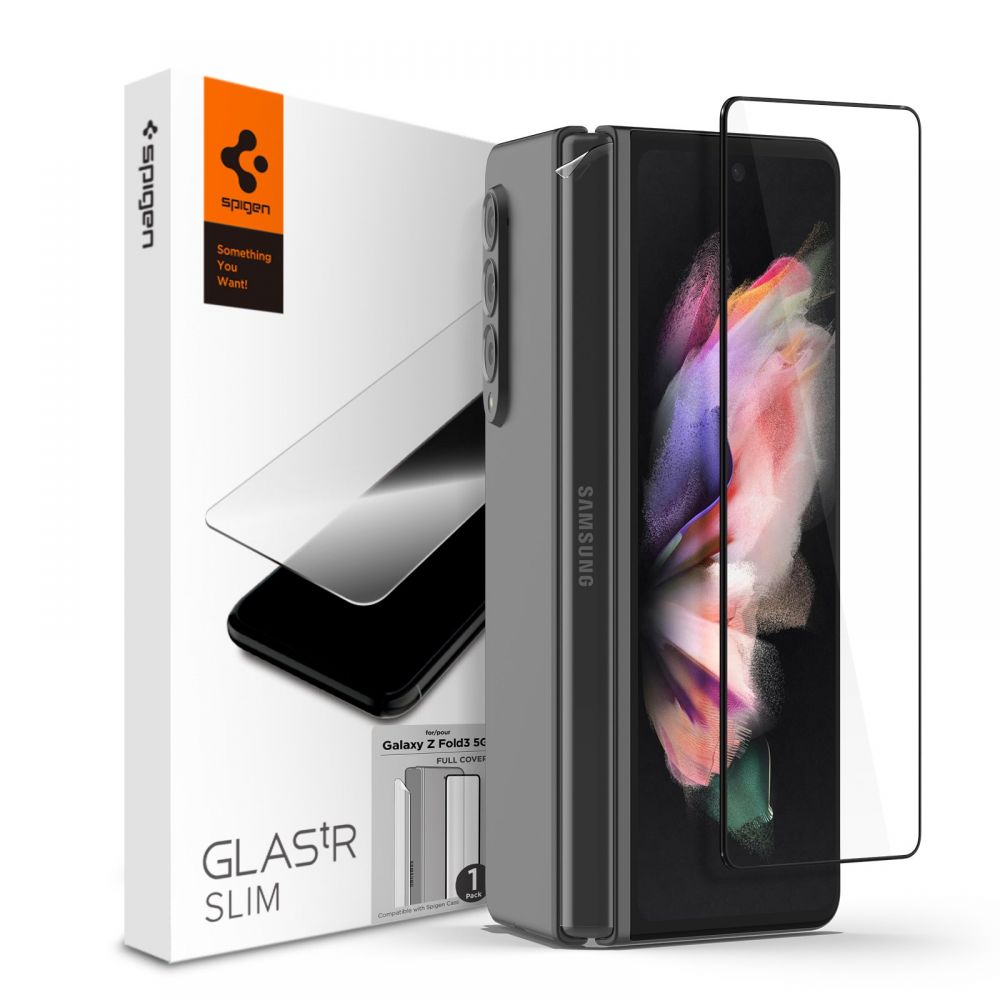 Стъклен Протектор и Фолио за Пантата на Samsung Z Fold 3, Spigen Slim Glass, Прозрачен (3)