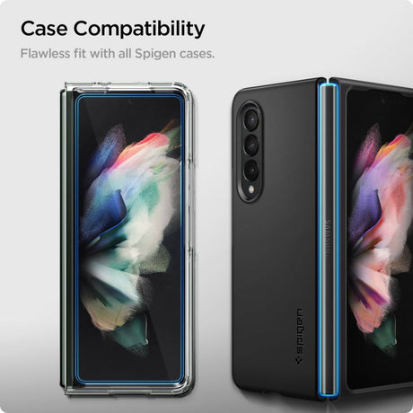 Стъклен Протектор и Фолио за Пантата на Samsung Z Fold 3, Spigen Slim Glass, Прозрачен (4)