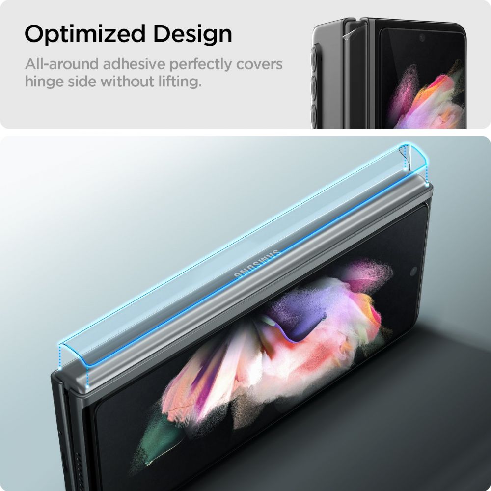 Стъклен Протектор и Фолио за Пантата на Samsung Z Fold 3, Spigen Slim Glass, Прозрачен (5)