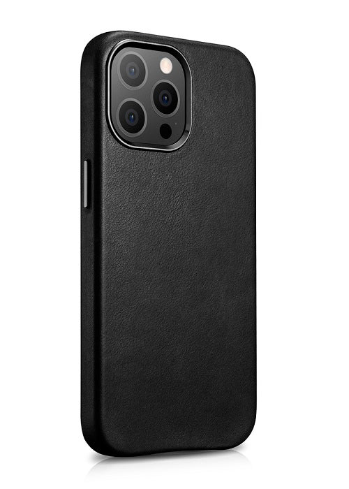 Magsafe Калъф от Естествена Кожа за iPhone 13 Pro, iCarer Leather Case, Черен
