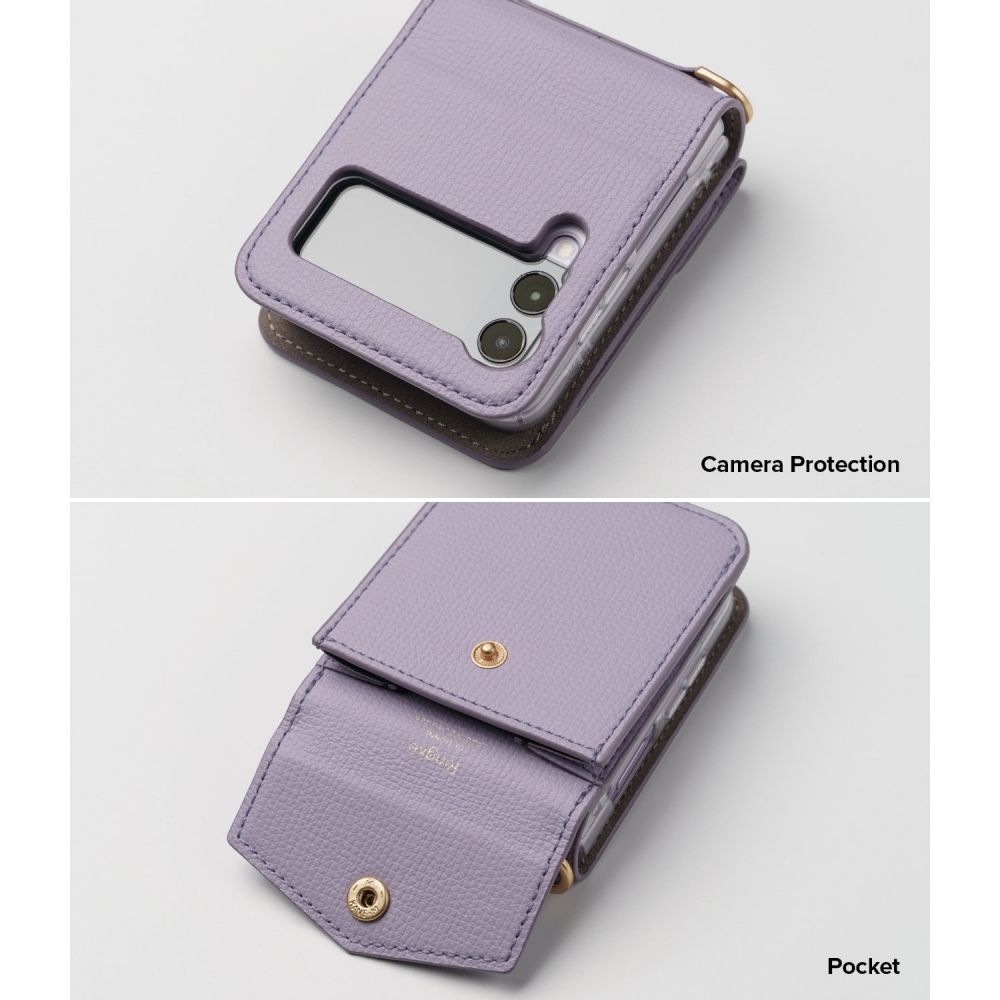 Кожен Калъф с Джоб за Samsung Z Flip 3, Ringke Folio Signature Case, Лилав (4)