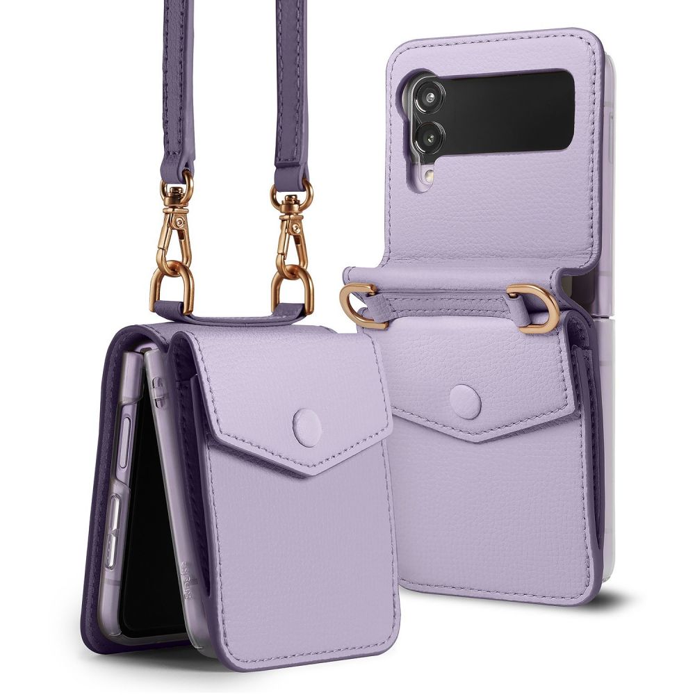 Кожен Калъф с Джоб за Samsung Z Flip 3, Ringke Folio Signature Case, Лилав
