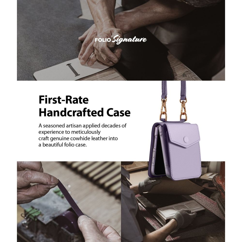 Кожен Калъф с Джоб за Samsung Z Flip 3, Ringke Folio Signature Case, Лилав (7)