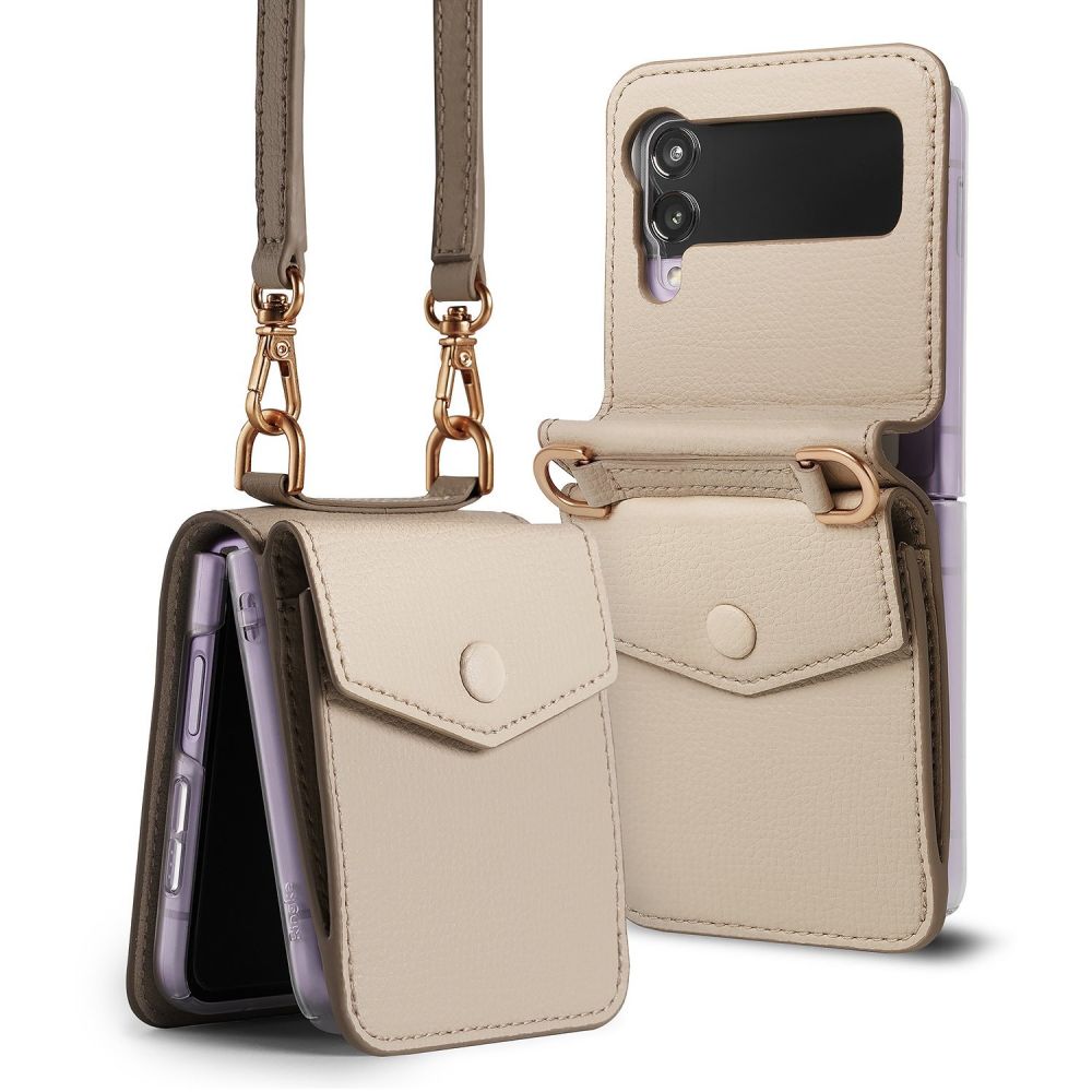 Кожен Калъф с Джоб за Samsung Z Flip 3, Ringke Folio Signature Case, Бежов