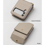 Кожен Калъф с Джоб за Samsung Z Flip 3, Ringke Folio Signature Case, Бежов (5)
