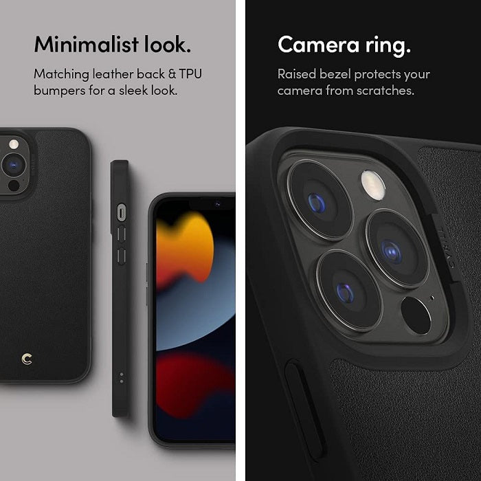 Кожен Калъф за iPhone 13 Pro Max, Spigen Cyrill Leather Brick Case, Черен (3)
