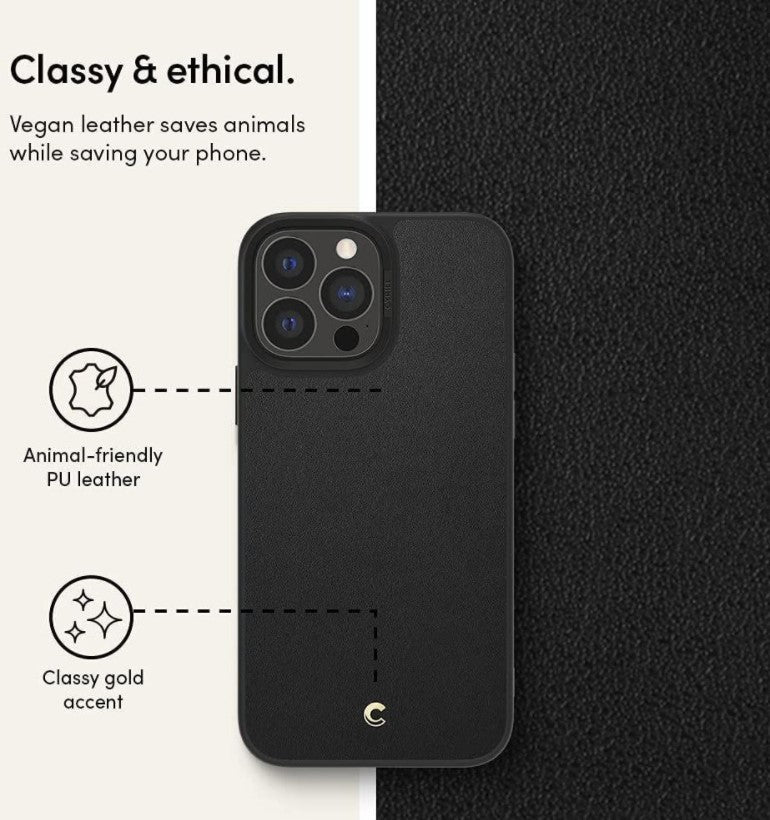 Кожен Калъф за iPhone 13 Pro, Spigen Cyrill Leather Brick Case, Черен (2)