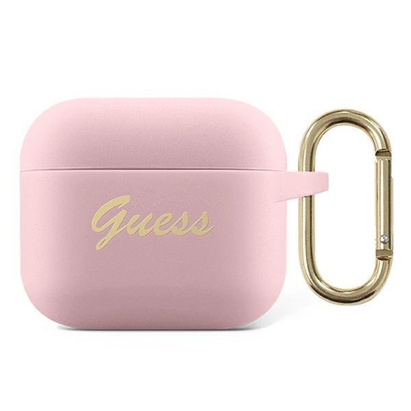 Луксозен Калъф за Apple Airpods 3, Guess Silicone Case, Розов