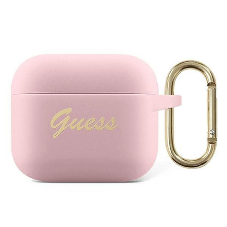 Луксозен Калъф за Apple Airpods 3, Guess Silicone Case, Розов