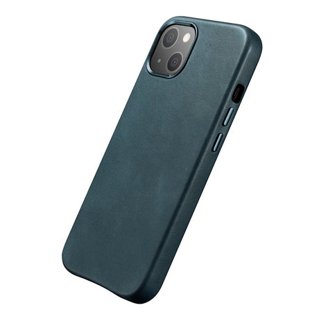 Magsafe Калъф от Естествена Кожа за iPhone 13 Mini, iCarer Leather Case, Син (7)