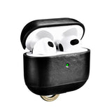 Кожен Калъф за Apple Airpods 3, iCarer Leather Hook Case, Черен