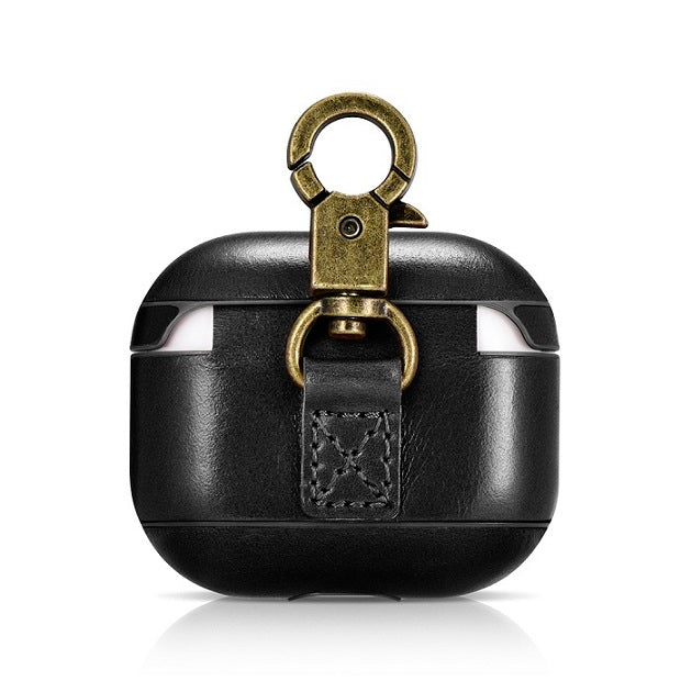 Кожен Калъф за Apple Airpods 3, iCarer Leather Hook Case, Черен (4)
