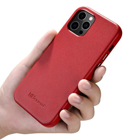 Magsafe Калъф от Естествена Кожа за iPhone 12 Pro Max, iCarer Leather Case, Червен (3)