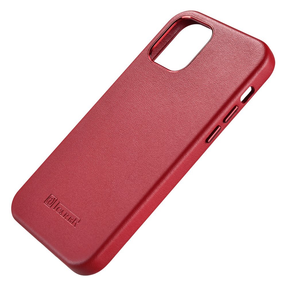 Magsafe Калъф от Естествена Кожа за iPhone 12/Pro, iCarer Leather Case, Червен (5)