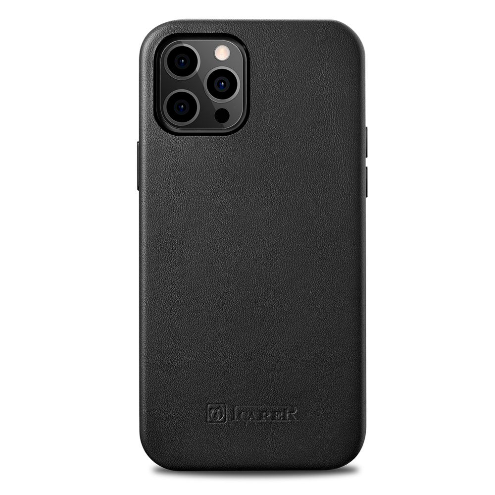 Magsafe Калъф от Естествена Кожа за iPhone 12/Pro, iCarer Leather Case, Черен