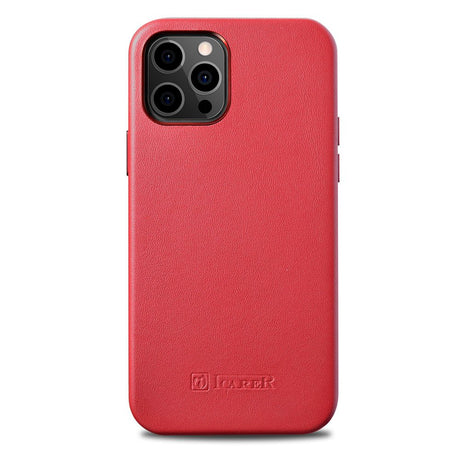 Magsafe Калъф от Естествена Кожа за iPhone 12 Pro Max, iCarer Leather Case, Червен