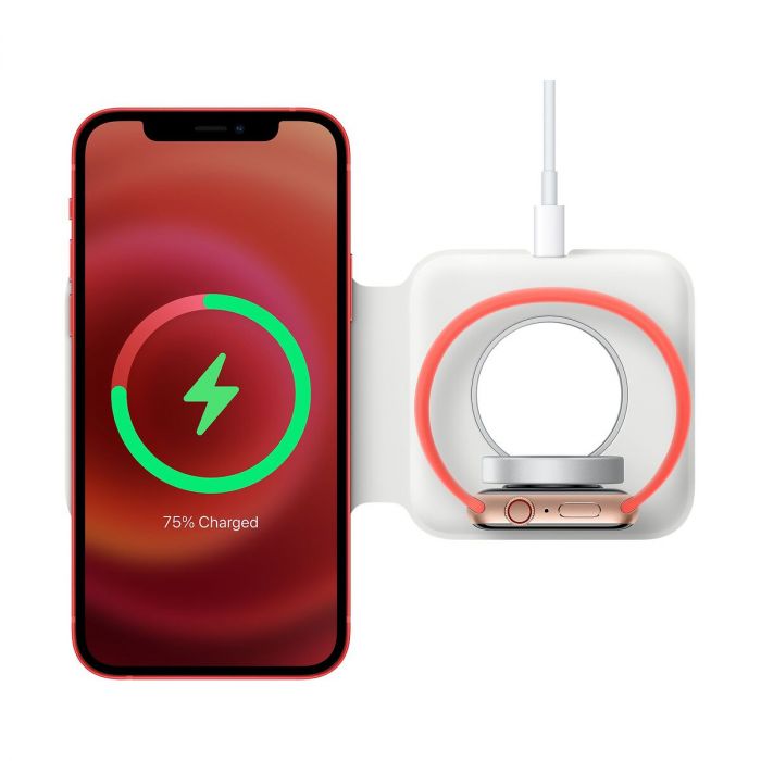Двойно Безжично Зарядно Apple за iPhone и Watch, Magsafe Duo Charger, Бял (2)